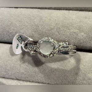 New Bomb Party Moonstone Halo Setting with Crystal Accents Silver Tone